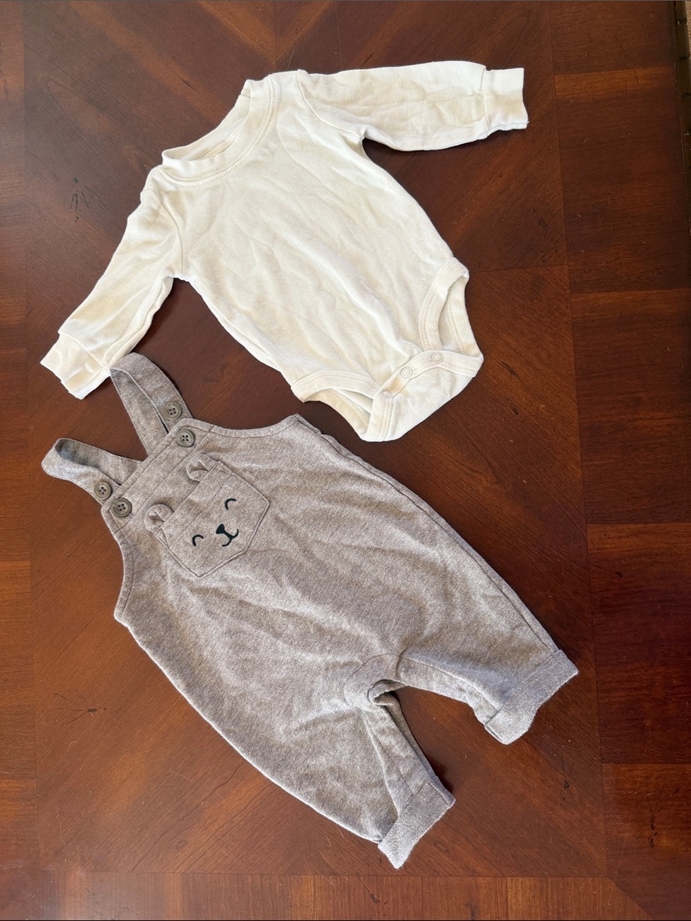 Carter's Cream Bodysuit with Gray Knit Overalls Set